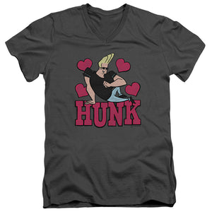 AN OFFCIALLY LICENSED JOHNNY BRAVO HUNK MEN'S V-NECK T-SHIRT CHARCOAL