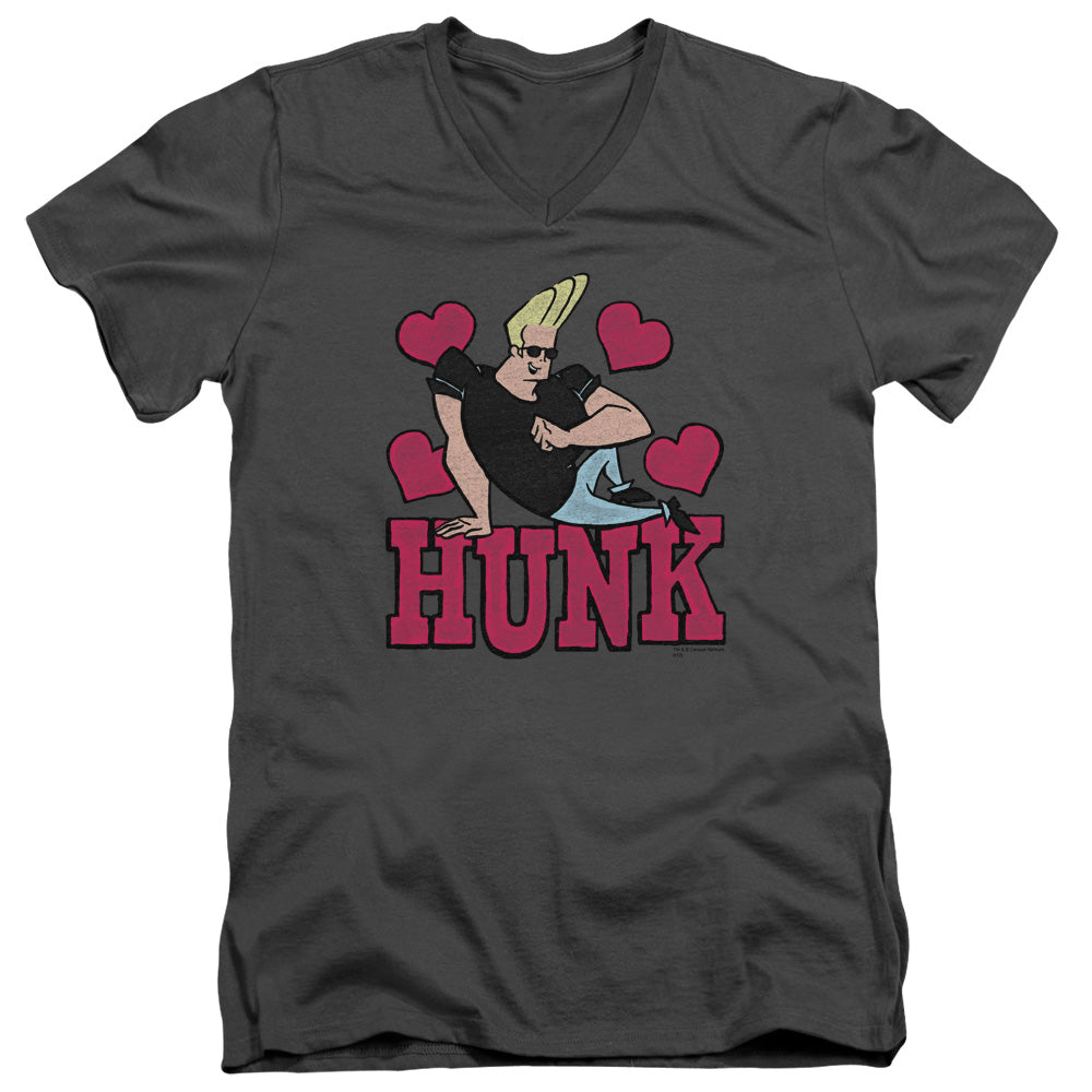 AN OFFCIALLY LICENSED JOHNNY BRAVO HUNK MEN'S V-NECK T-SHIRT CHARCOAL