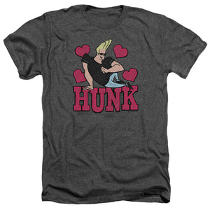 AN OFFCIALLY LICENSED JOHNNY BRAVO HUNK MEN'S HEATHER T-SHIRT CHARCOAL