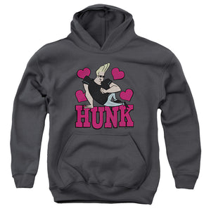AN OFFCIALLY LICENSED JOHNNY BRAVO HUNK YOUTH HOODIE CHARCOAL
