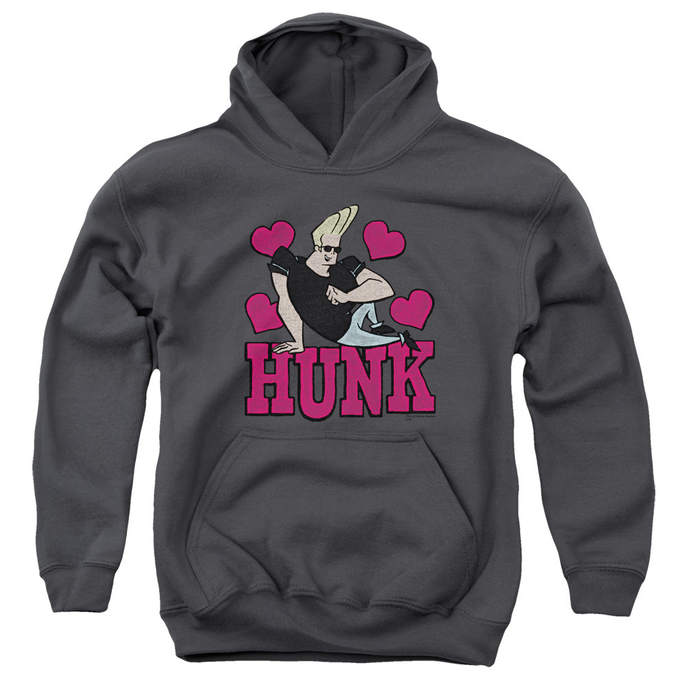 AN OFFCIALLY LICENSED JOHNNY BRAVO HUNK YOUTH HOODIE CHARCOAL