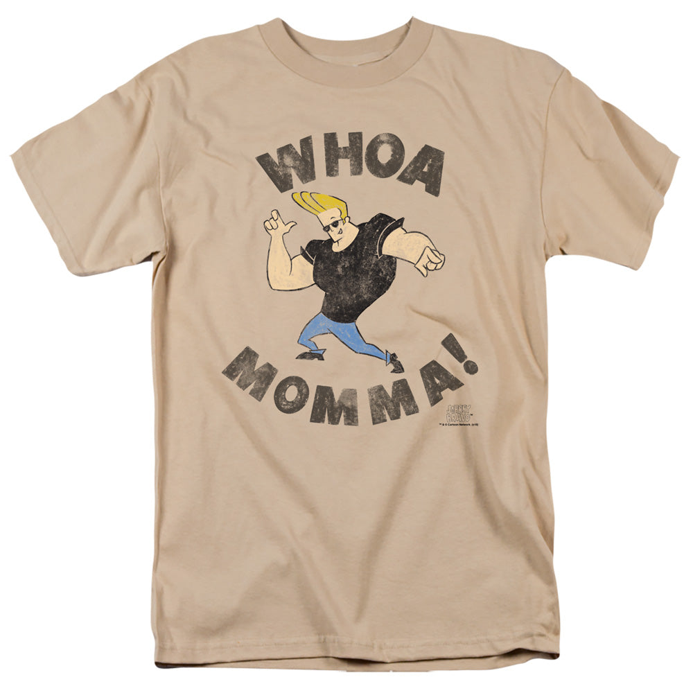 AN OFFCIALLY LICENSED JOHNNY BRAVO WHOA MOMMA MEN'S REGULAR FIT T-SHIRT SAND
