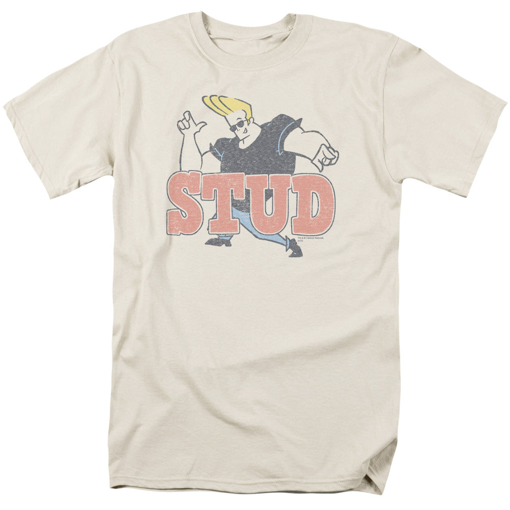AN OFFCIALLY LICENSED JOHNNY BRAVO STUD MEN'S REGULAR FIT T-SHIRT CREAM