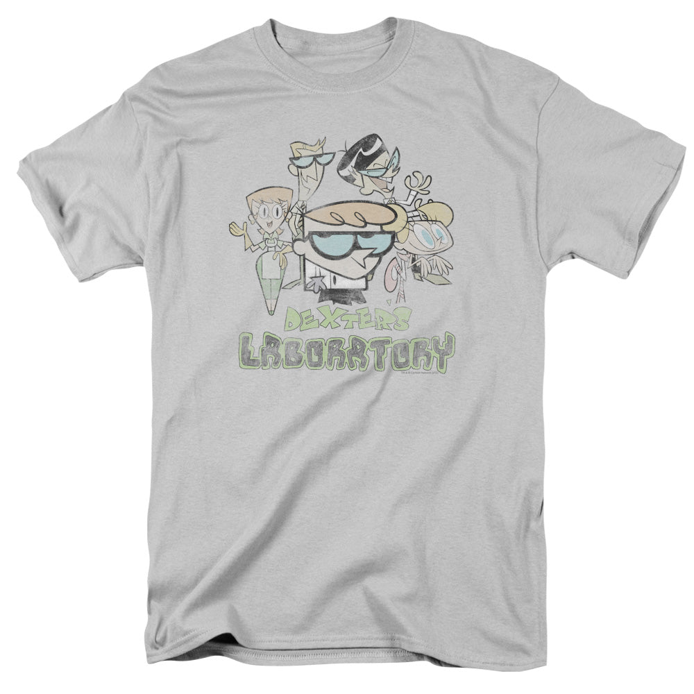 AN OFFCIALLY LICENSED DEXTERS LABORATORY VINTAGE CAST MEN'S REGULAR FIT T-SHIRT SILVER