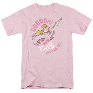 AN OFFCIALLY LICENSED DEXTERS LABORATORY BUTTON MEN'S REGULAR FIT T-SHIRT PINK