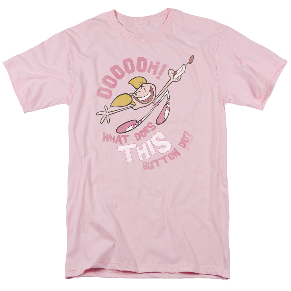 AN OFFCIALLY LICENSED DEXTERS LABORATORY BUTTON MEN'S REGULAR FIT T-SHIRT PINK