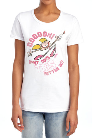 AN OFFCIALLY LICENSED DEXTERS LABORATORY BUTTON WOMEN'S REGULAR FIT T-SHIRT PINK