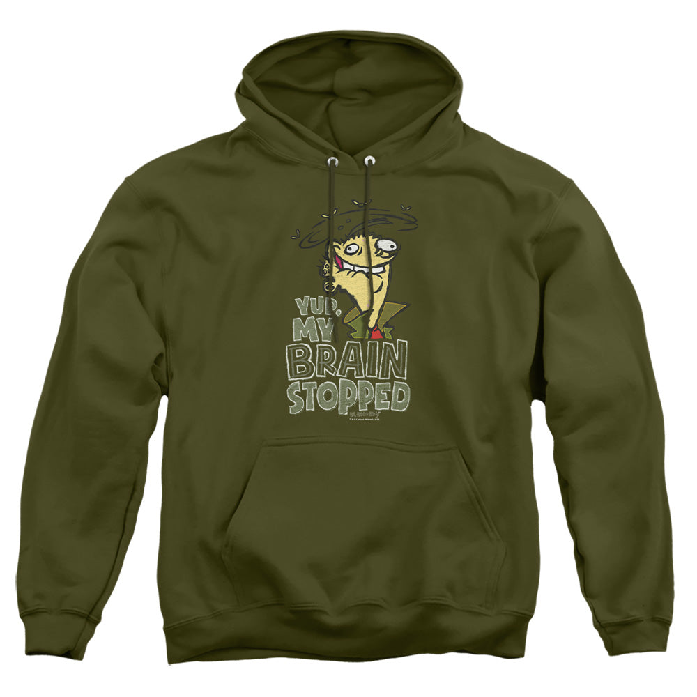 AN OFFCIALLY LICENSED ED EDD N EDDY BRAIN DEAD ED ADULT UNISEX PULLOVER HOODIE MILITARY GREEN