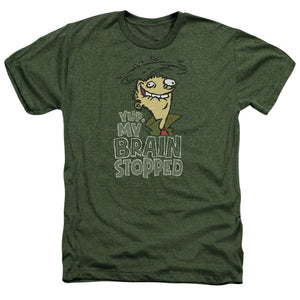 AN OFFCIALLY LICENSED ED EDD N EDDY BRAIN DEAD ED MEN'S HEATHER T-SHIRT MILITARY GREEN