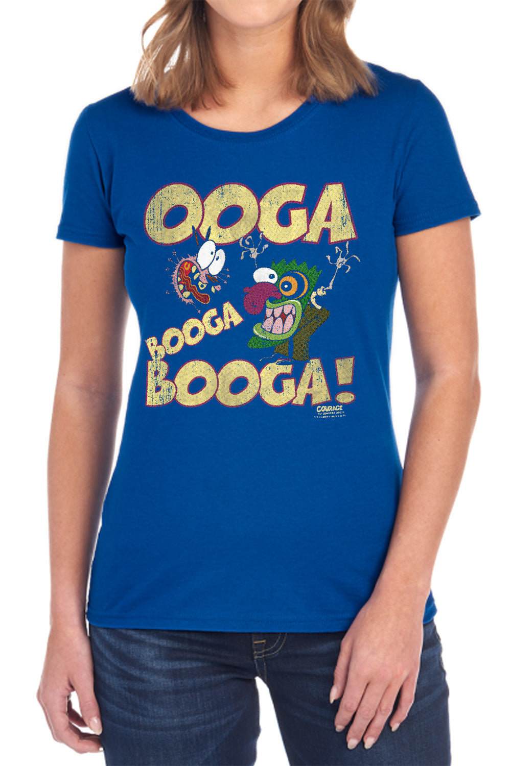 AN OFFCIALLY LICENSED COURAGE OOGA BOOGA BOOGA WOMEN'S REGULAR FIT T-SHIRT BLACK