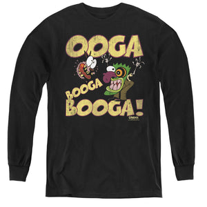 AN OFFCIALLY LICENSED COURAGE OOGA BOOGA BOOGA YOUTH LONG SLEEVE T-SHIRT BLACK