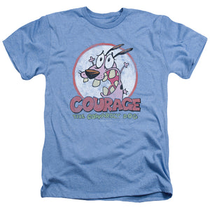 AN OFFCIALLY LICENSED COURAGE THE COWARDLY DOG VINTAGE COURAGE MEN'S HEATHER T-SHIRT LIGHT BLUE