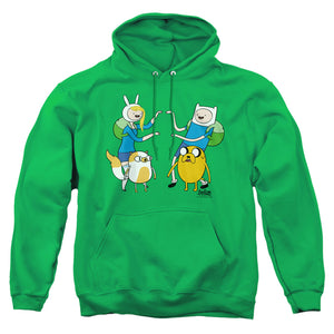 AN OFFCIALLY LICENSED ADVENTURE TIME MEET UP ADULT UNISEX PULLOVER HOODIE KELLY GREEN