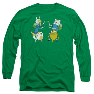 AN OFFCIALLY LICENSED ADVENTURE TIME MEET UP MEN'S LONG SLEEVE T-SHIRT KELLY GREEN