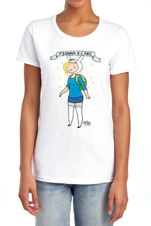 AN OFFCIALLY LICENSED ADVENTURE TIME FIONNA & CAKE WOMEN'S REGULAR FIT T-SHIRT LIGHT BLUE
