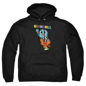 AN OFFCIALLY LICENSED AMAZING WORLD OF GUMBALL GUMBALL SPRAY ADULT UNISEX PULLOVER HOODIE BLACK