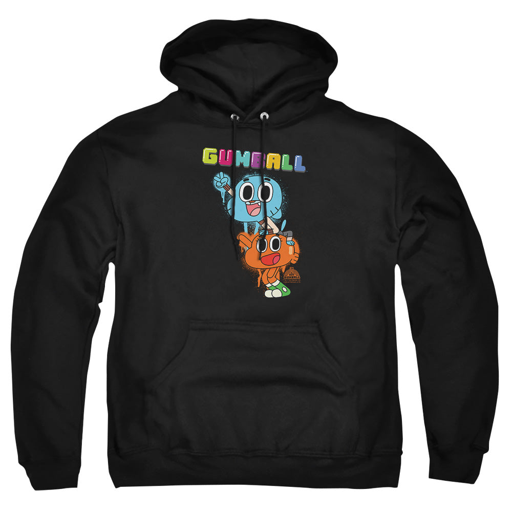 AN OFFCIALLY LICENSED AMAZING WORLD OF GUMBALL GUMBALL SPRAY ADULT UNISEX PULLOVER HOODIE BLACK