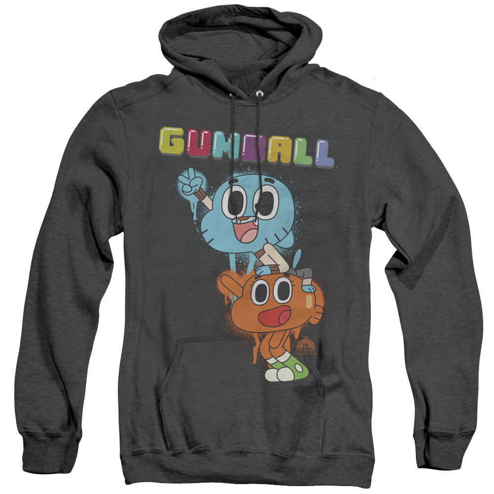 AN OFFCIALLY LICENSED AMAZING WORLD OF GUMBALL GUMBALL SPRAY ADULT UNISEX HEATHER PULLOVER HOODIE BLACK