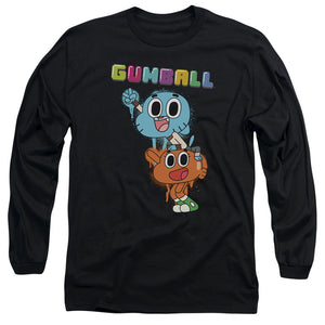 AN OFFCIALLY LICENSED AMAZING WORLD OF GUMBALL GUMBALL SPRAY MEN'S LONG SLEEVE T-SHIRT BLACK