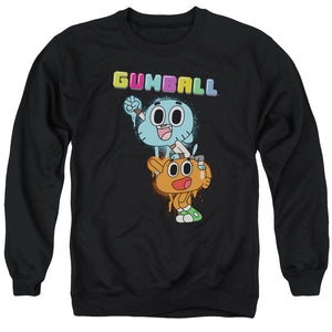 AN OFFCIALLY LICENSED AMAZING WORLD OF GUMBALL GUMBALL SPRAY ADULT UNISEX CREWNECK SWEATSHIRT BLACK