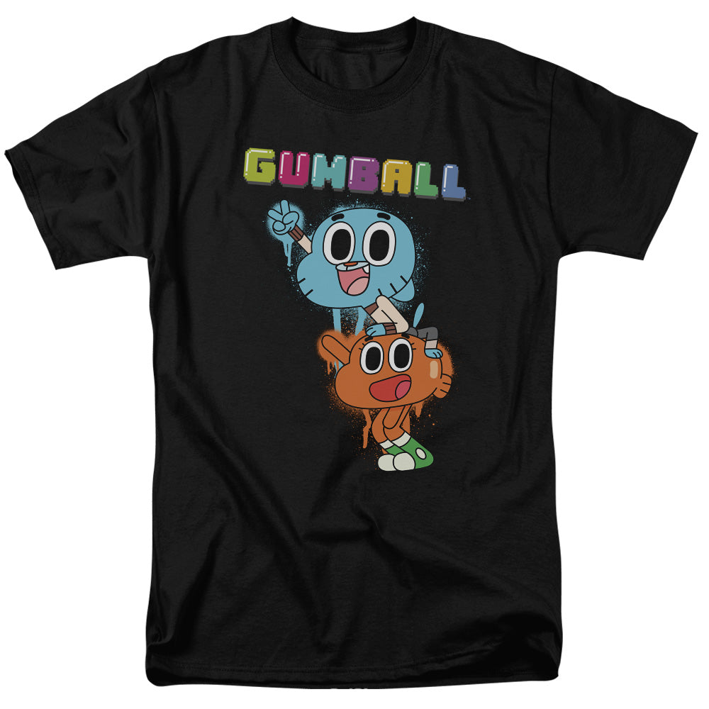 AN OFFCIALLY LICENSED AMAZING WORLD OF GUMBALL GUMBALL SPRAY MEN'S REGULAR FIT T-SHIRT BLACK