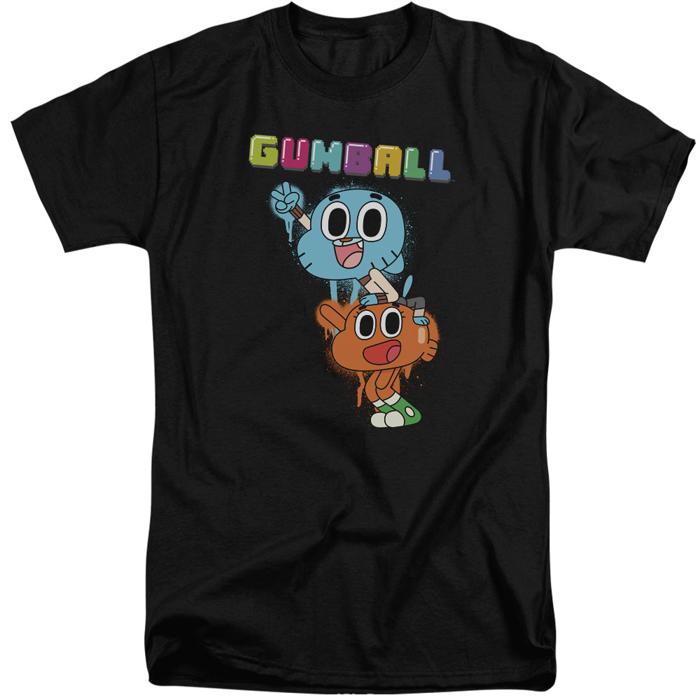 AN OFFCIALLY LICENSED AMAZING WORLD OF GUMBALL GUMBALL SPRAY MEN'S TALL FIT T-SHIRT BLACK