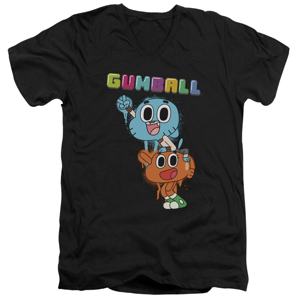 AN OFFCIALLY LICENSED AMAZING WORLD OF GUMBALL GUMBALL SPRAY MEN'S V-NECK T-SHIRT BLACK