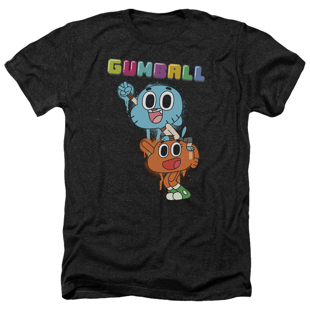 AN OFFCIALLY LICENSED AMAZING WORLD OF GUMBALL GUMBALL SPRAY MEN'S HEATHER T-SHIRT CHARCOAL