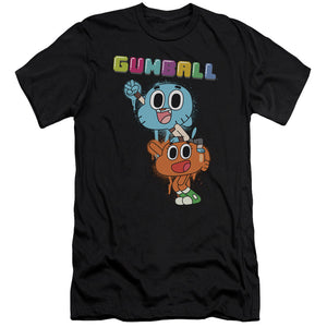 AN OFFCIALLY LICENSED AMAZING WORLD OF GUMBALL GUMBALL SPRAY MEN'S PREMIUM SLIM FIT T-SHIRT BLACK