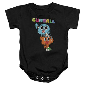 AN OFFCIALLY LICENSED AMAZING WORLD OF GUMBALL GUMBALL SPRAY BABY BODYSUIT BLACK