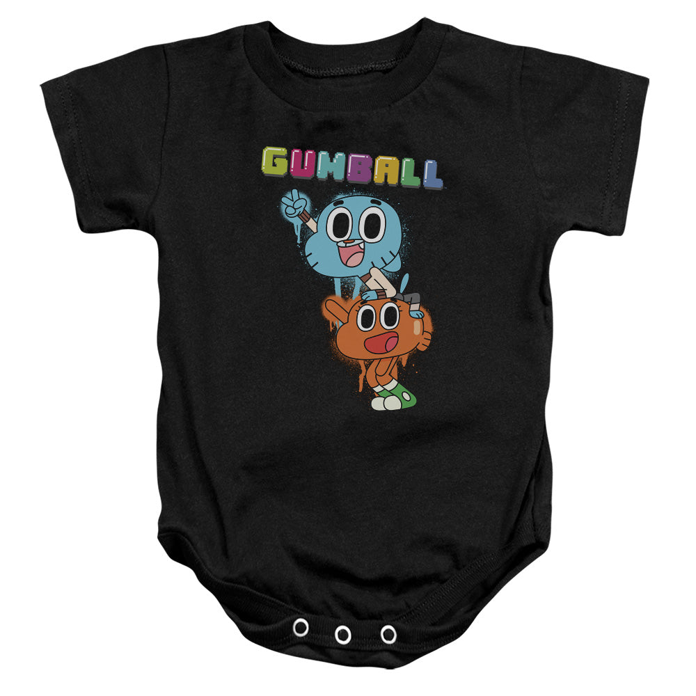 AN OFFCIALLY LICENSED AMAZING WORLD OF GUMBALL GUMBALL SPRAY BABY BODYSUIT BLACK