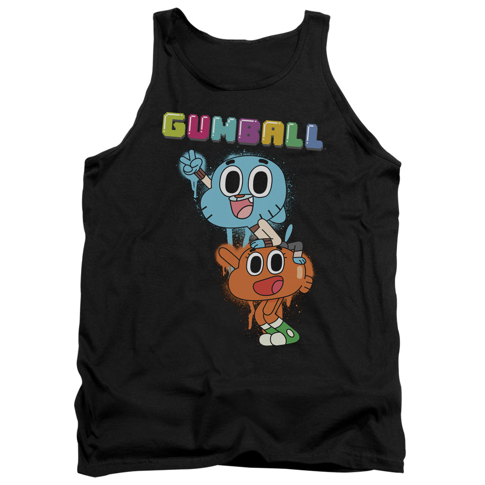 AN OFFCIALLY LICENSED AMAZING WORLD OF GUMBALL GUMBALL SPRAY ADULT UNISEX TANK TOP BLACK