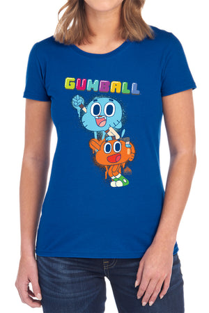AN OFFCIALLY LICENSED AMAZING WORLD OF GUMBALL GUMBALL SPRAY WOMEN'S REGULAR FIT T-SHIRT BLACK