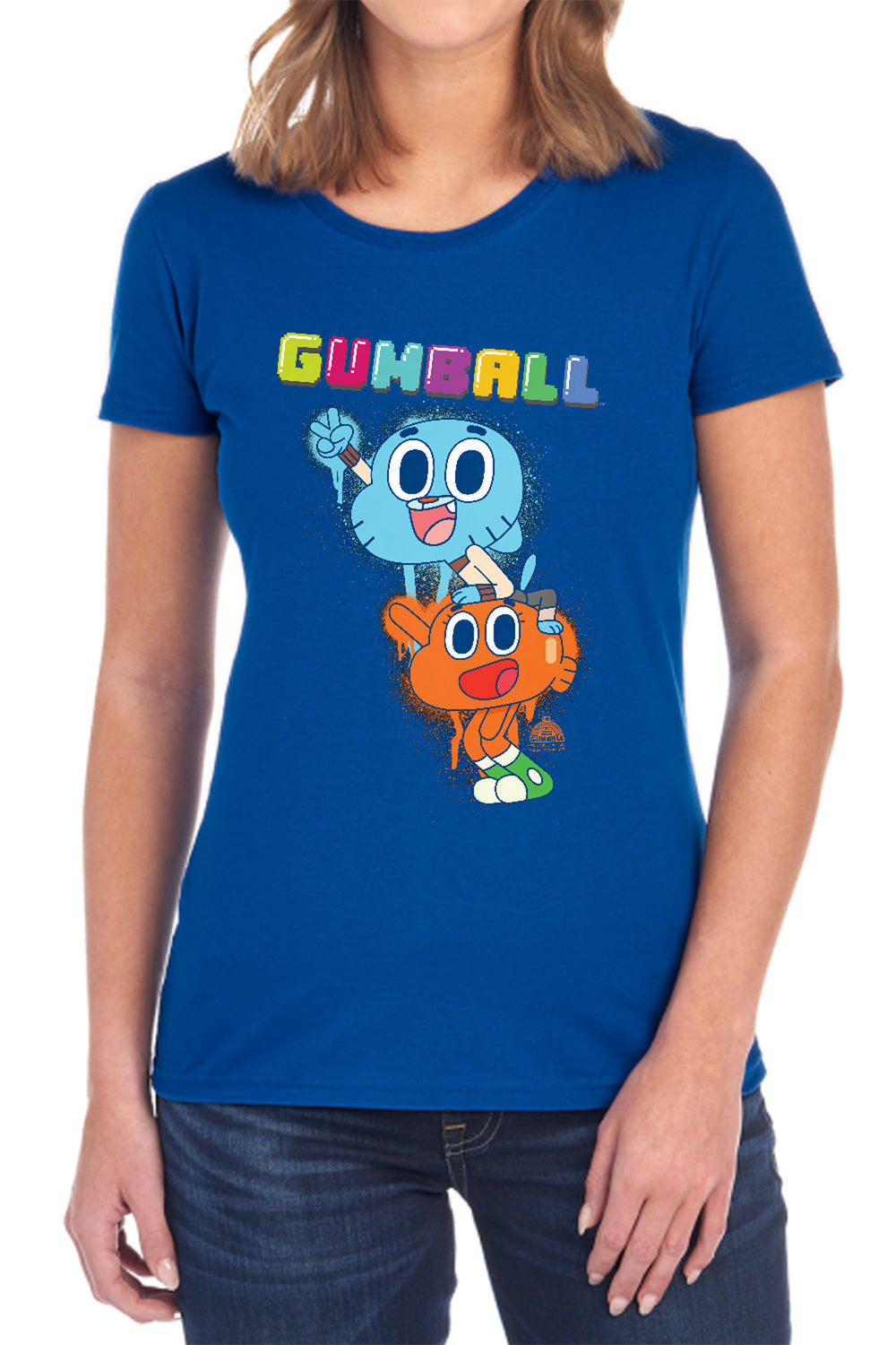 AN OFFCIALLY LICENSED AMAZING WORLD OF GUMBALL GUMBALL SPRAY WOMEN'S REGULAR FIT T-SHIRT BLACK