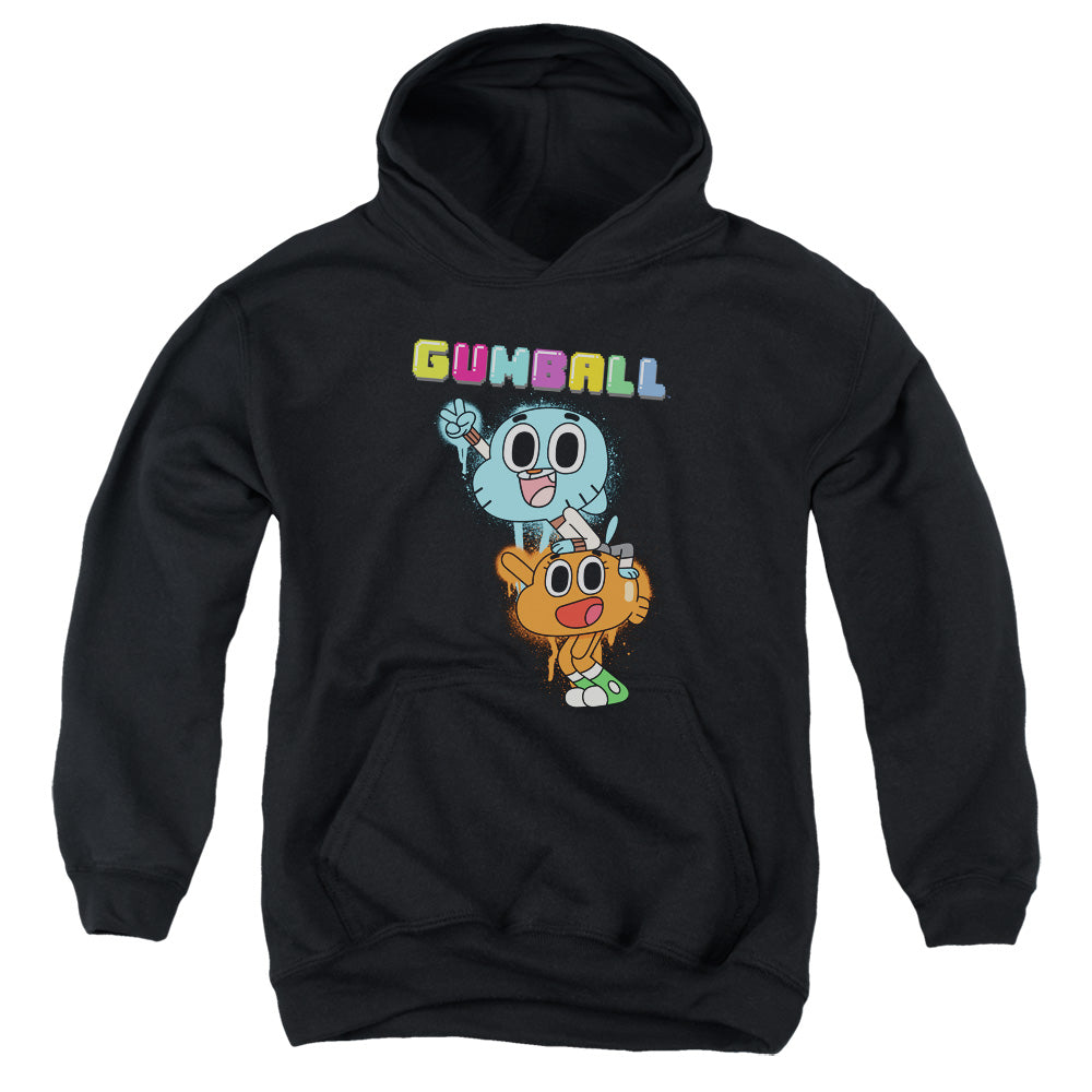 AN OFFCIALLY LICENSED AMAZING WORLD OF GUMBALL GUMBALL SPRAY YOUTH HOODIE BLACK