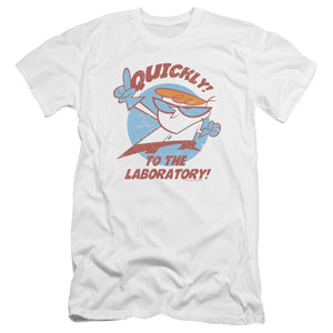AN OFFCIALLY LICENSED DEXTERS LABORATORY QUICKLY MEN'S PREMIUM SLIM FIT T-SHIRT WHITE