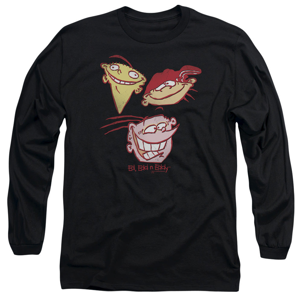 AN OFFCIALLY LICENSED ED EDD EDDY THREE HEADS MEN'S LONG SLEEVE T-SHIRT BLACK