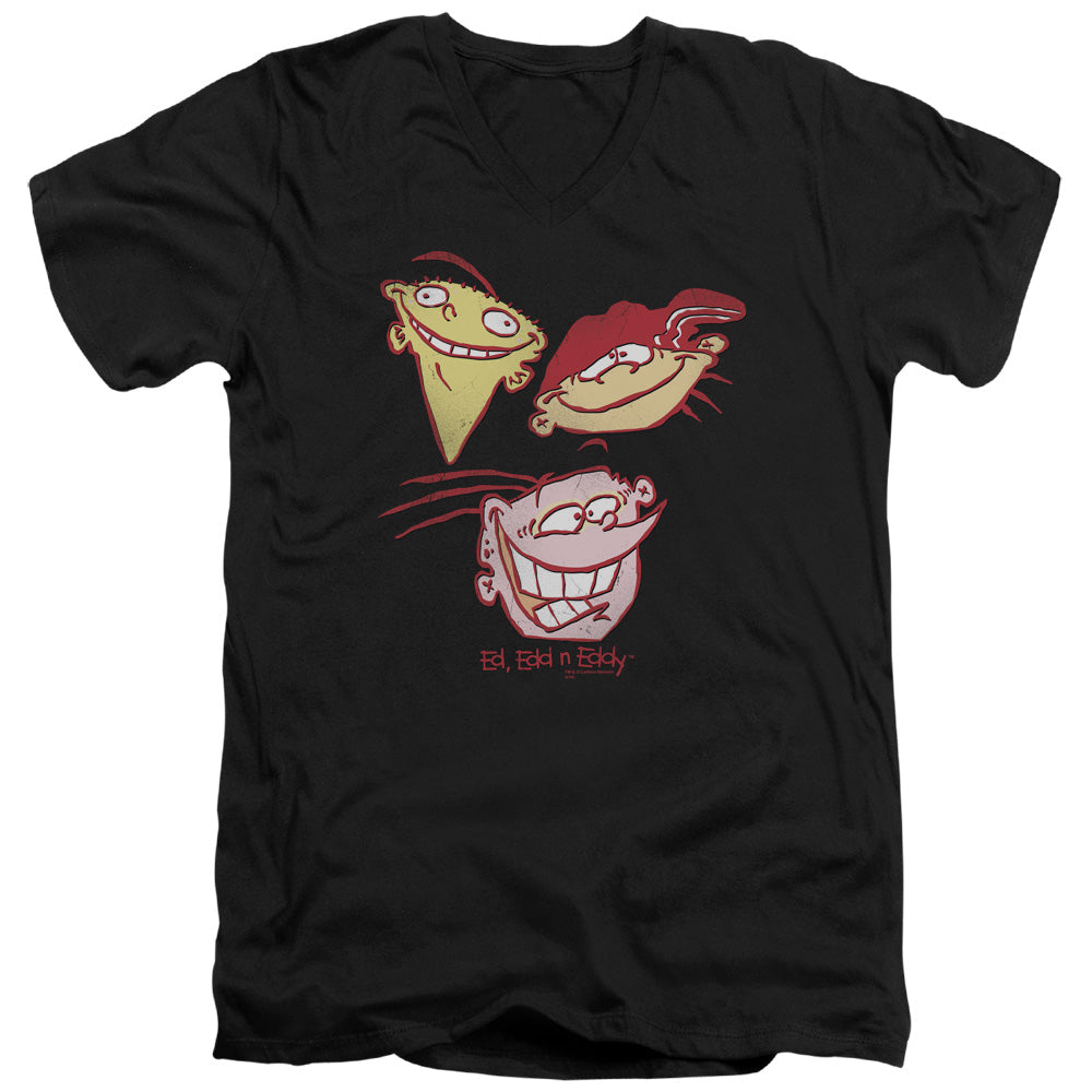 AN OFFCIALLY LICENSED ED EDD EDDY THREE HEADS MEN'S V-NECK T-SHIRT BLACK