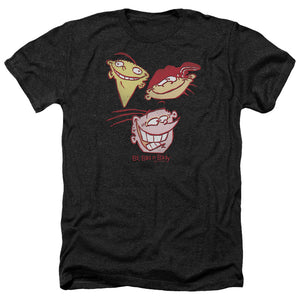 AN OFFCIALLY LICENSED ED EDD EDDY THREE HEADS MEN'S HEATHER T-SHIRT CHARCOAL