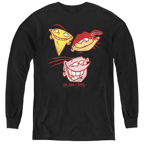 AN OFFCIALLY LICENSED ED EDD EDDY THREE HEADS YOUTH LONG SLEEVE T-SHIRT BLACK