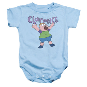 AN OFFCIALLY LICENSED CLARENCE WHOO BABY BODYSUIT LIGHT BLUE
