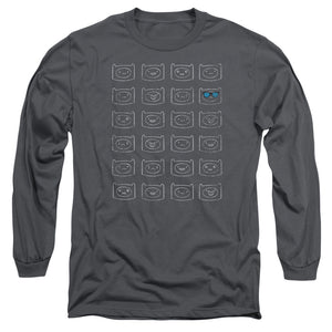 AN OFFCIALLY LICENSED ADVENTURE TIME FINN FACES MEN'S LONG SLEEVE T-SHIRT CHARCOAL