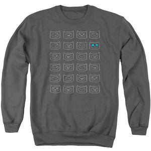 AN OFFCIALLY LICENSED ADVENTURE TIME FINN FACES ADULT UNISEX CREWNECK SWEATSHIRT CHARCOAL