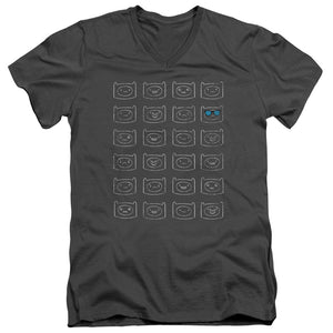 AN OFFCIALLY LICENSED ADVENTURE TIME FINN FACES MEN'S V-NECK T-SHIRT CHARCOAL