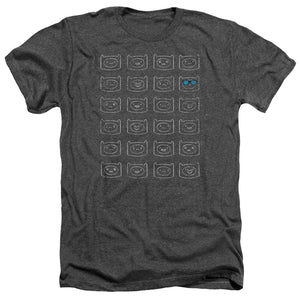 AN OFFCIALLY LICENSED ADVENTURE TIME FINN FACES MEN'S HEATHER T-SHIRT CHARCOAL
