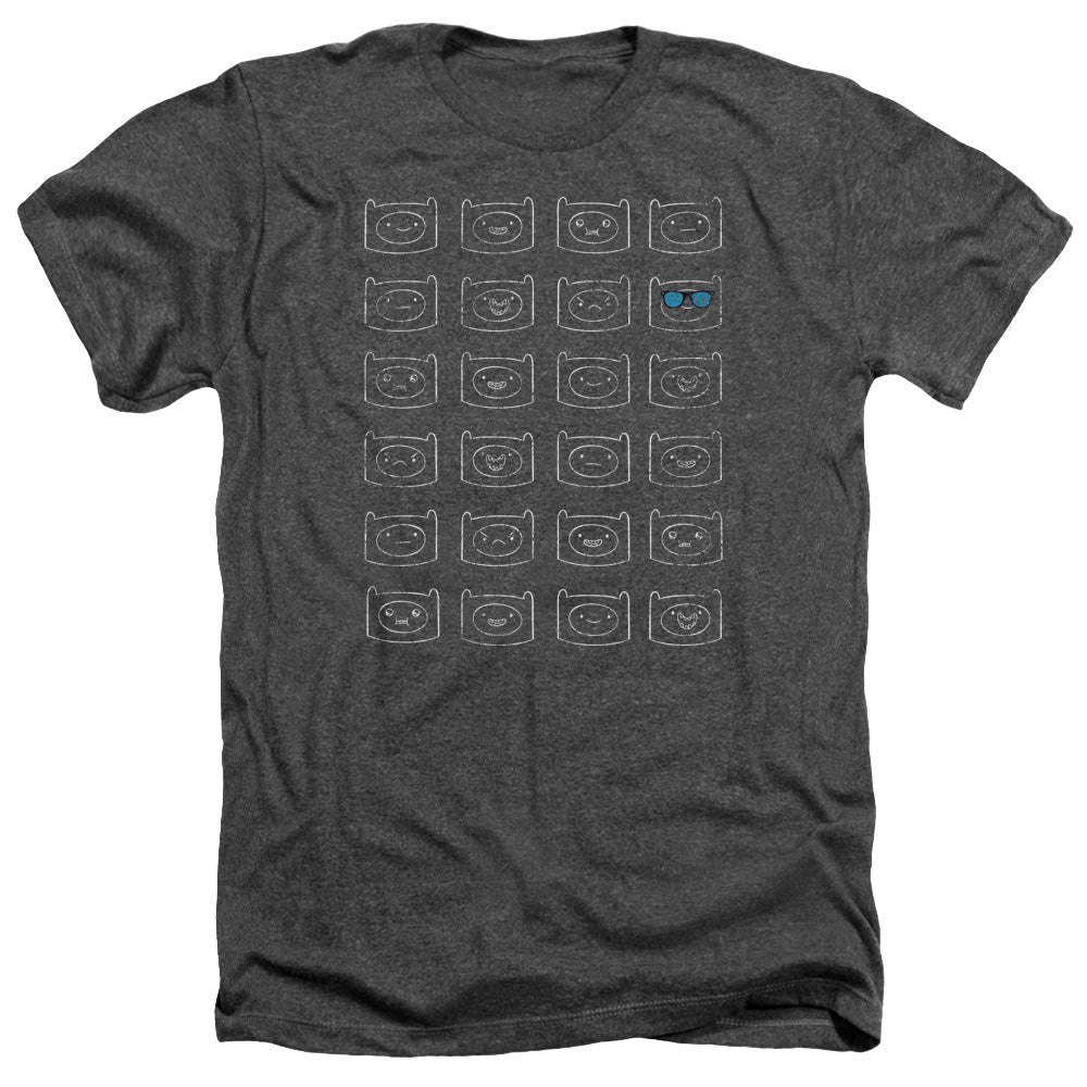 AN OFFCIALLY LICENSED ADVENTURE TIME FINN FACES MEN'S HEATHER T-SHIRT CHARCOAL