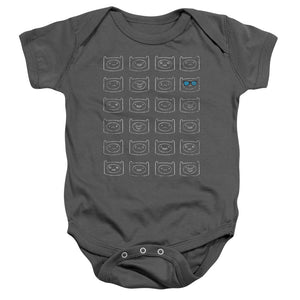 AN OFFCIALLY LICENSED ADVENTURE TIME FINN FACES BABY BODYSUIT CHARCOAL