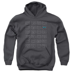 AN OFFCIALLY LICENSED ADVENTURE TIME FINN FACES YOUTH HOODIE CHARCOAL
