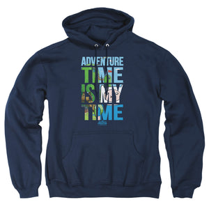 AN OFFCIALLY LICENSED ADVENTURE TIME MY TIME ADULT UNISEX PULLOVER HOODIE NAVY