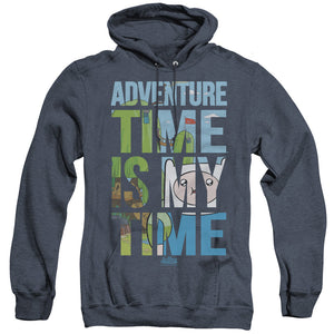 AN OFFCIALLY LICENSED ADVENTURE TIME MY TIME ADULT UNISEX HEATHER PULLOVER HOODIE NAVY